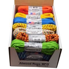 550 Paracord X 100ft Assorted Colours w/Display Case x 24