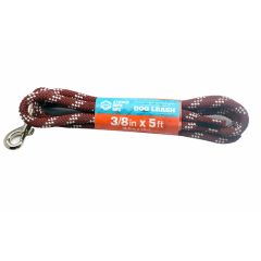 Braided Dog Leash 3/8" X 5 ft w/Swivel Snap-Hook & Handle Maroon w/White Tracer