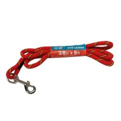 Braided Dog Leash 3/8" X 5 ft w/Swivel Snap-Hook & Handle Red w/Yellow & Black Tracer