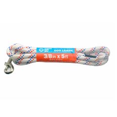 Braided Dog Leash 3/8" X 5 ft w/Swivel Snap-Hook & Handle White w/Red & Blue Tracer