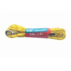 Braided Dog Leash 3/8" X 5 ft w/Swivel Snap-Hook & Handle Yellow w/Red Tracer