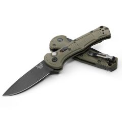 Benchmade Mini Claymore Auto Ranger Green Grivory Handle w/Cobalt Black Cerakote Blade Finish