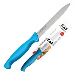 KAI Hocho Vegetable Knife Serrated Blue 11 cm - Display Pack