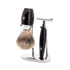 Muhle Shaving Set KOSMO 3 Piece Fine Badger Brush Safety Razor Shaving Set - Black 