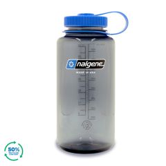 Nalgene Wide Mouth Sustain Water Bottle Grey w/Blue Cap 1L