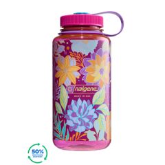 Nalgene Wide Mouth Sustain Water Bottle Magenta w/Botanical Florals 1L