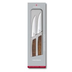 Swiss Modern 2 Piece Serrated Steak Knife Set Walnut Wood - 12cm Giftbox