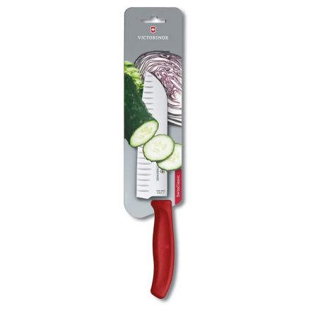 Victorinox Swiss Classic Santoku Knife Fluted Blade - Red 17cm Blister 