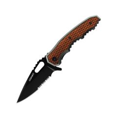 Coast DX375 Double Lock Laminated Wood Handle w/Black Partially Serrated Blade - Blister