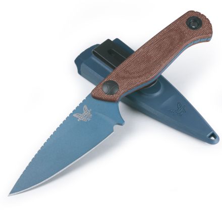 Benchmade Dacian Brown Canvas Micarta Handle w/Blue Cerakote Blade Finish