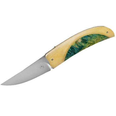 Harris Engelbrecht Small Front Flipper Folder - Antique Ivory Paper Micarta w/Green Maple Burlwood Inlay