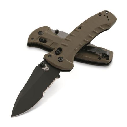 Benchmade Turret OD Green G-10 Handle w/Partially Serrated Cobalt Black Cerakote Blade Finish