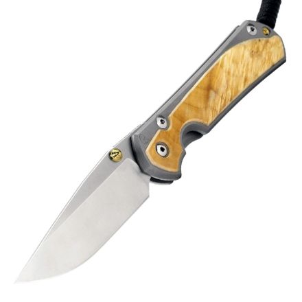 Chris Reeve Large Sebenza 31 Box Elder Burl Wood Inlay w/StoneWashed Drop Point Blade