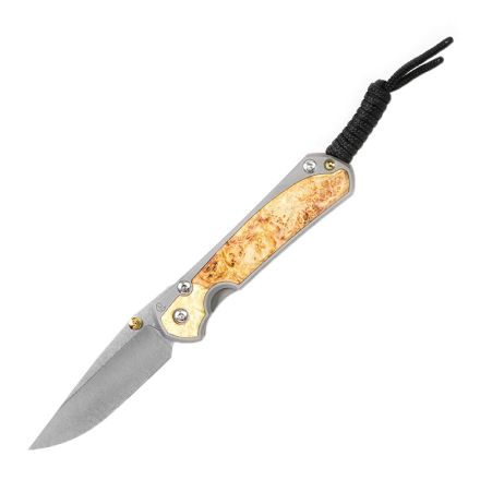 Chris Reeve Small Sebenza 31 Box Elder Burl Wood Inlay w/StoneWashed Drop Point Blade