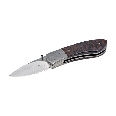 Harris Engelbrecht Small Liner Lock Folder Karelian Burch Wood w/Dama Stainless Bolster