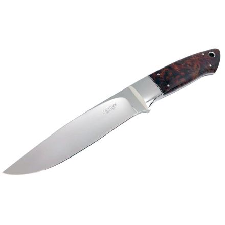 Japie Visser Large Clip Point Hunter w/Maple Burl Wood