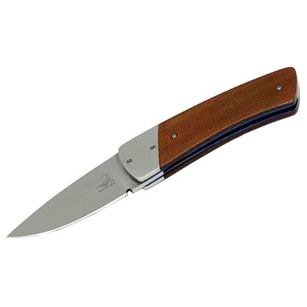 Wesley Muller Front Flipper Camp Knife w/Natural Canvas Micarta Handle