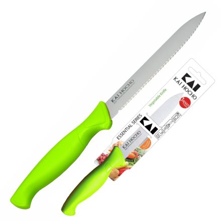 KAI Hocho Vegetable Knife Serrated Green 11 cm - Display Pack