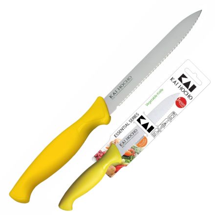 KAI Hocho Vegetable Knife Serrated Yellow 11 cm - Display Pack