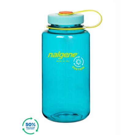 Nalgene Wide Mouth Sustain Water Bottle Cerulean w/Aqua Cap 1 L