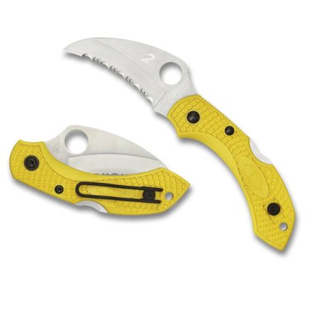 Spyderco DragonFly 2 Yellow Hawkbill FRN w/H-2 Satin Finish Serrated Blade