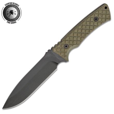 Spartan Damysus Green Micarta Handle w/Black Epoxy Powder Blade Coating & Retention Sheath