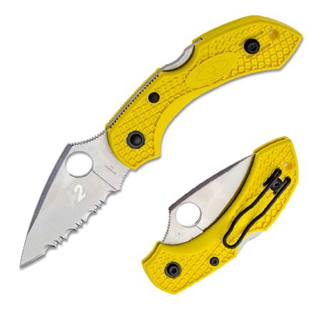 Spyderco DragonFly 2 Lightweight Salt Yellow FRN Handle w/H-2 Satin Hawkbill Serrated Blade