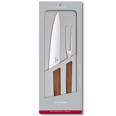 Swiss Modern 2 Piece Carving Set Walnut Wood - Giftbox